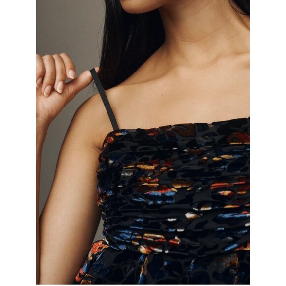 Anthropologie Hutch Velvet Floral Wide-Leg Jumpsuit Size XS Blue Pattern - Picture 3 of 10